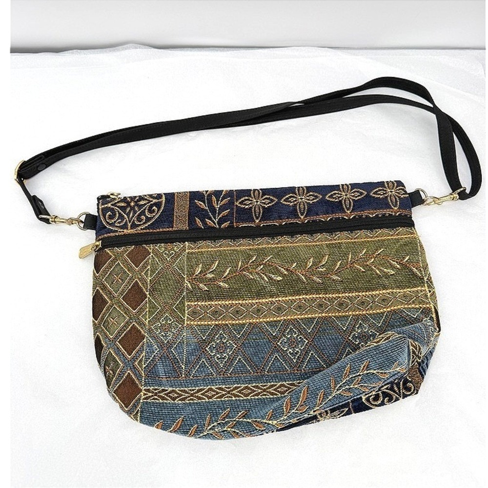 Danny K Tapestry Crossbody Shoulder Bag Tapestry Geometric Floral Boho Purse